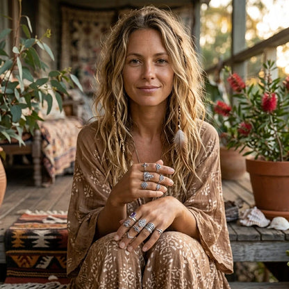 Boho Magic Rings With Antique Gemstone Inlays