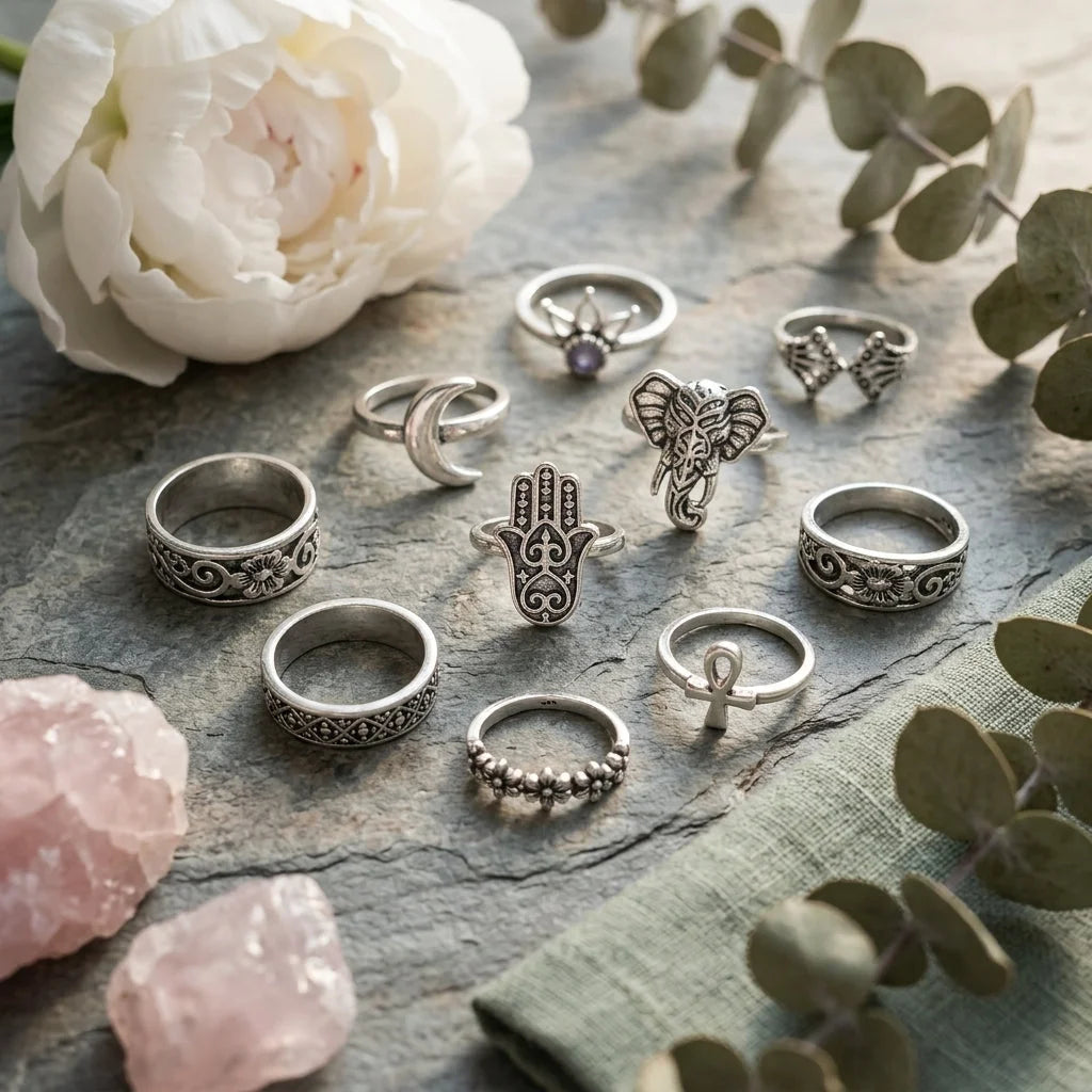 Boho Magic Rings With Antique Gemstone Inlays