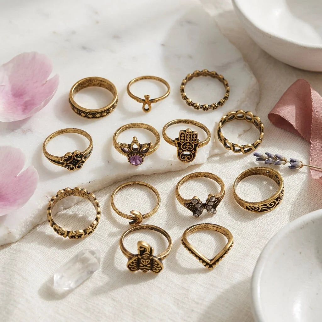Boho Magic Rings With Antique Gemstone Inlays