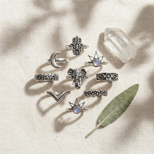 Boho Magic Rings With Antique Gemstone Inlays