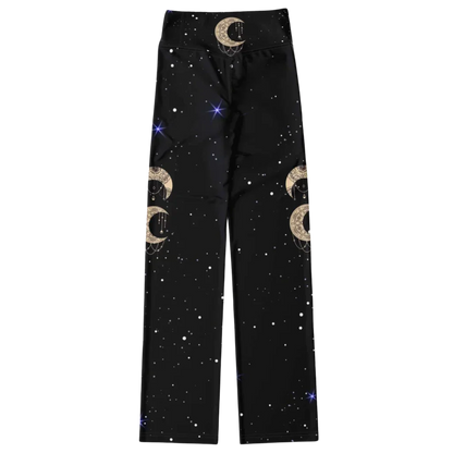 Boho Moon Black Pants With Flare And Night Sky Design