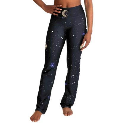 Boho Moon Black Pants With Flare And Night Sky Design