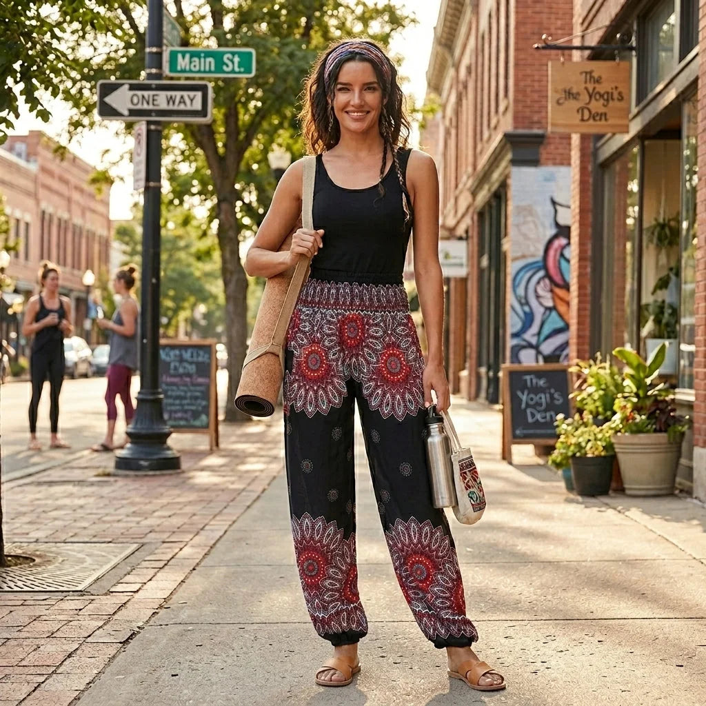 Boho Pants For Woman With Elastic Waist Comfort