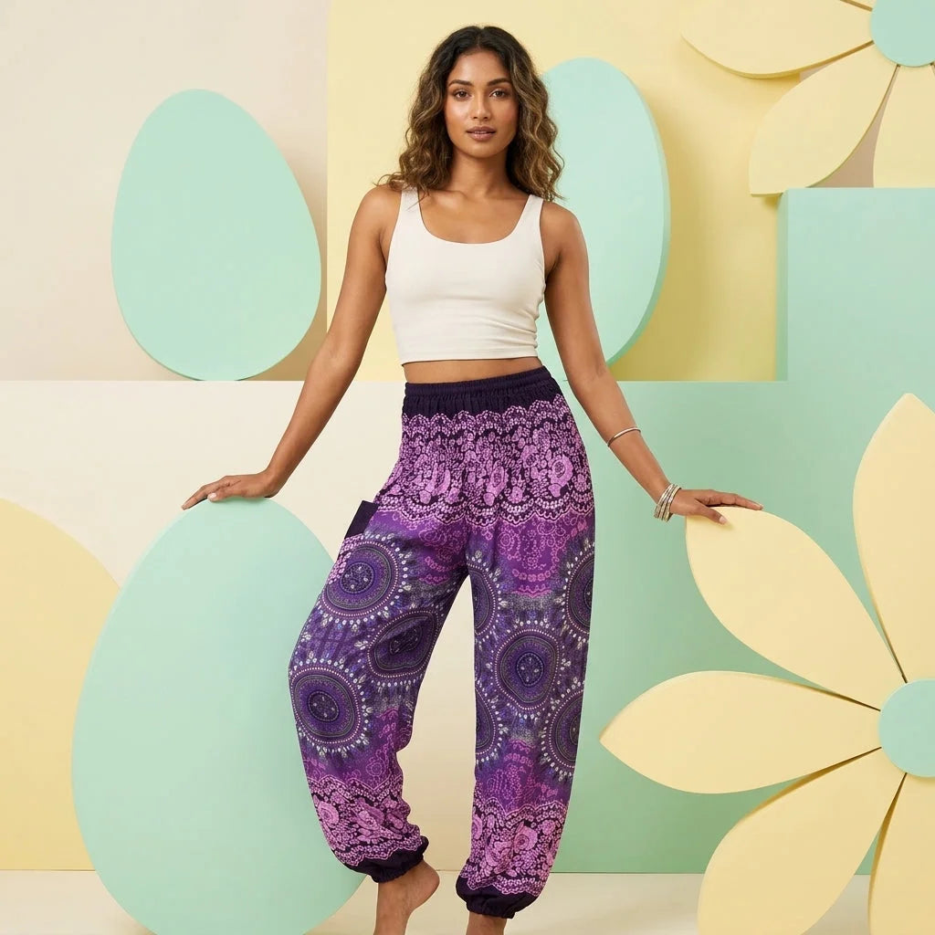 Boho Pants Womens High Waist Cotton Trousers