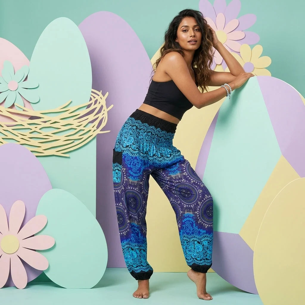 Boho Pants Womens High Waist Cotton Trousers