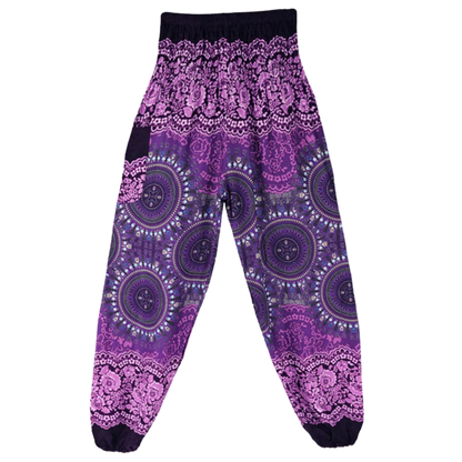 Boho Pants Womens High Waist Cotton Trousers - Rose Purple / one size