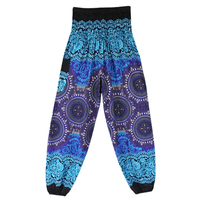 Boho Pants Womens High Waist Cotton Trousers - Turquoise Blue / one size