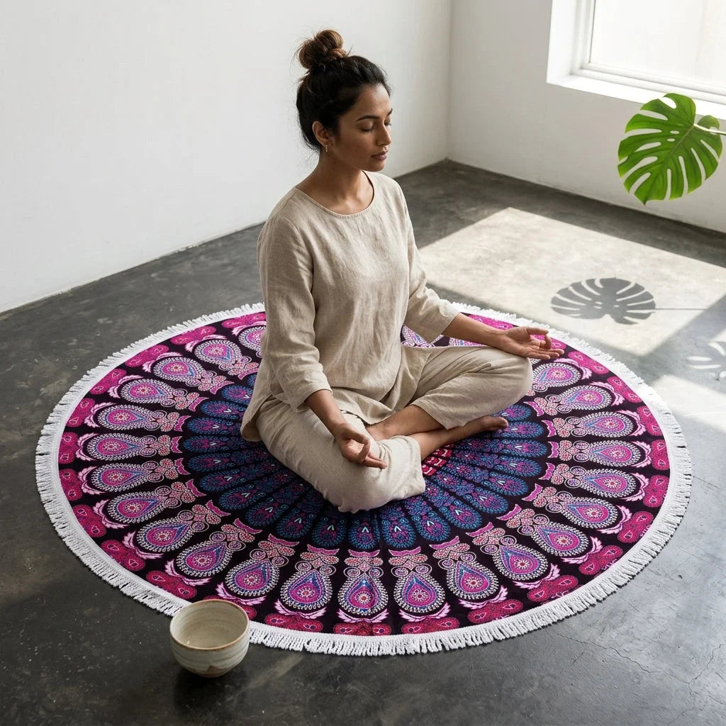 Boho Round Yoga Mat Carpet With Tassels
