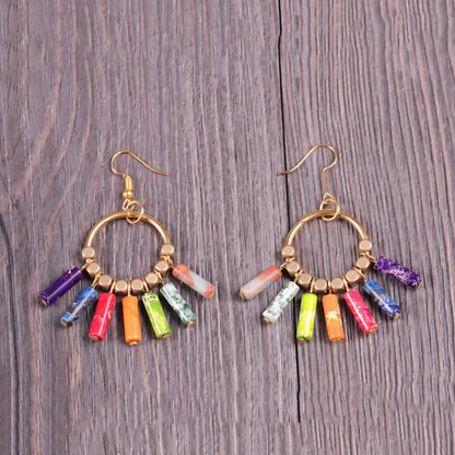Boho Seven Stone Chakra Earrings For Grounded Style