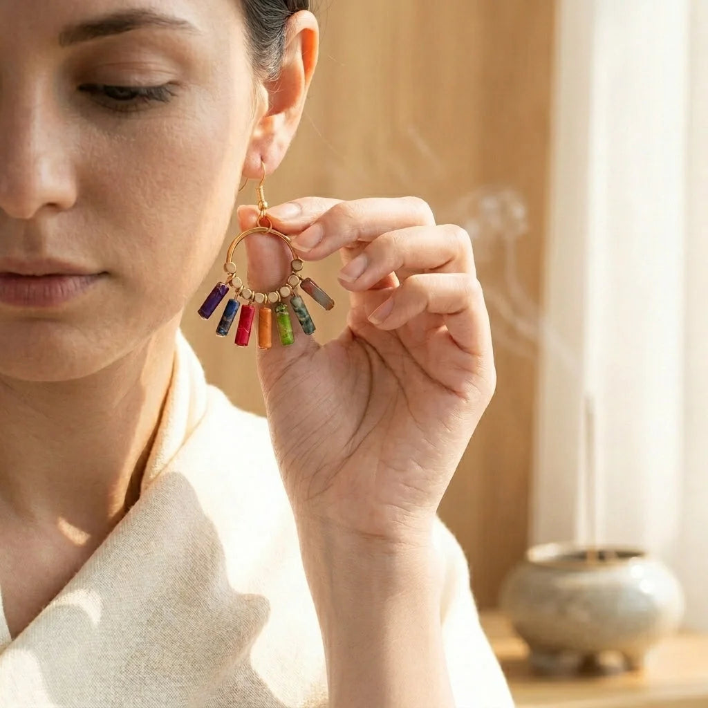 Boho Seven Stone Chakra Earrings For Grounded Style