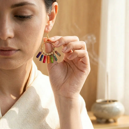 Boho Seven Stone Chakra Earrings For Grounded Style