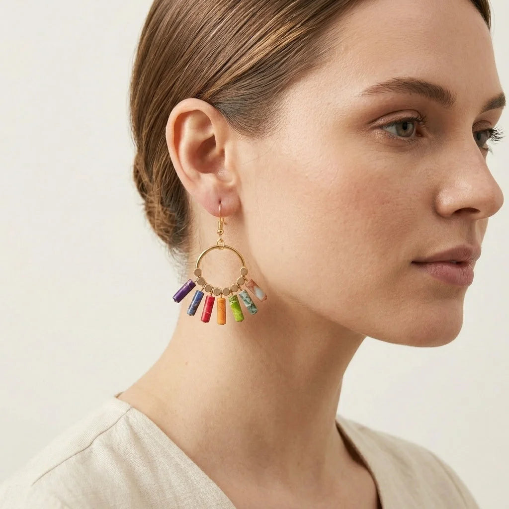 Boho Seven Stone Chakra Earrings For Grounded Style