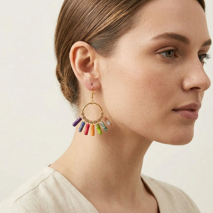 Boho Seven Stone Chakra Earrings For Grounded Style