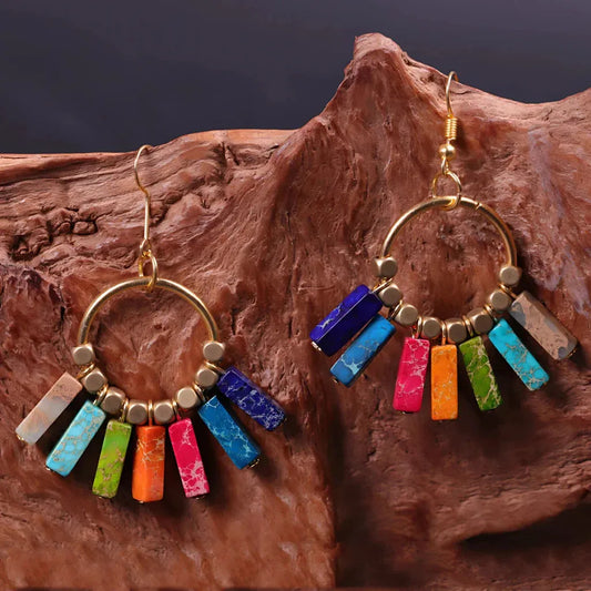 Boho Seven Stone Chakra Earrings For Grounded Style