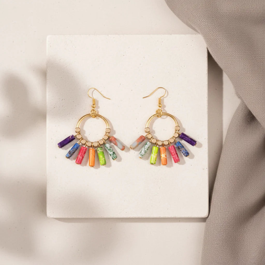 Boho Seven Stone Chakra Earrings For Grounded Style