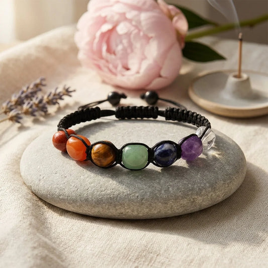 Boho Stone Bracelets Braided With Chakra Beads - Picture color