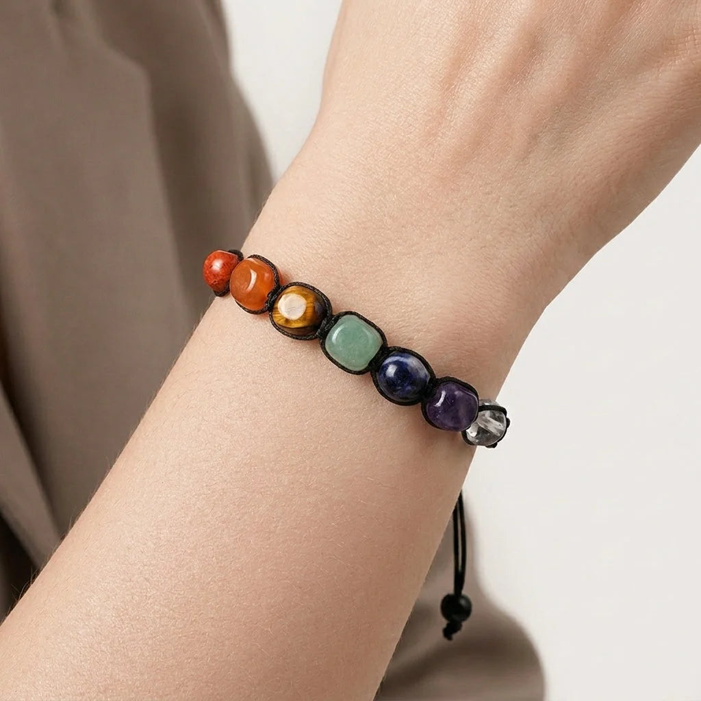 Boho Stone Bracelets Braided With Chakra Beads - Picture color