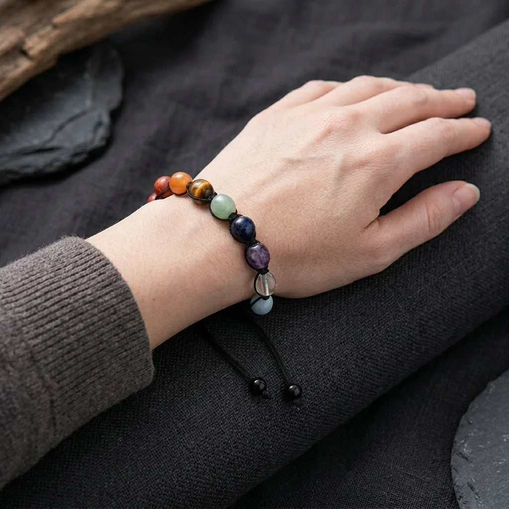 Boho Stone Bracelets Braided With Chakra Beads - Picture color