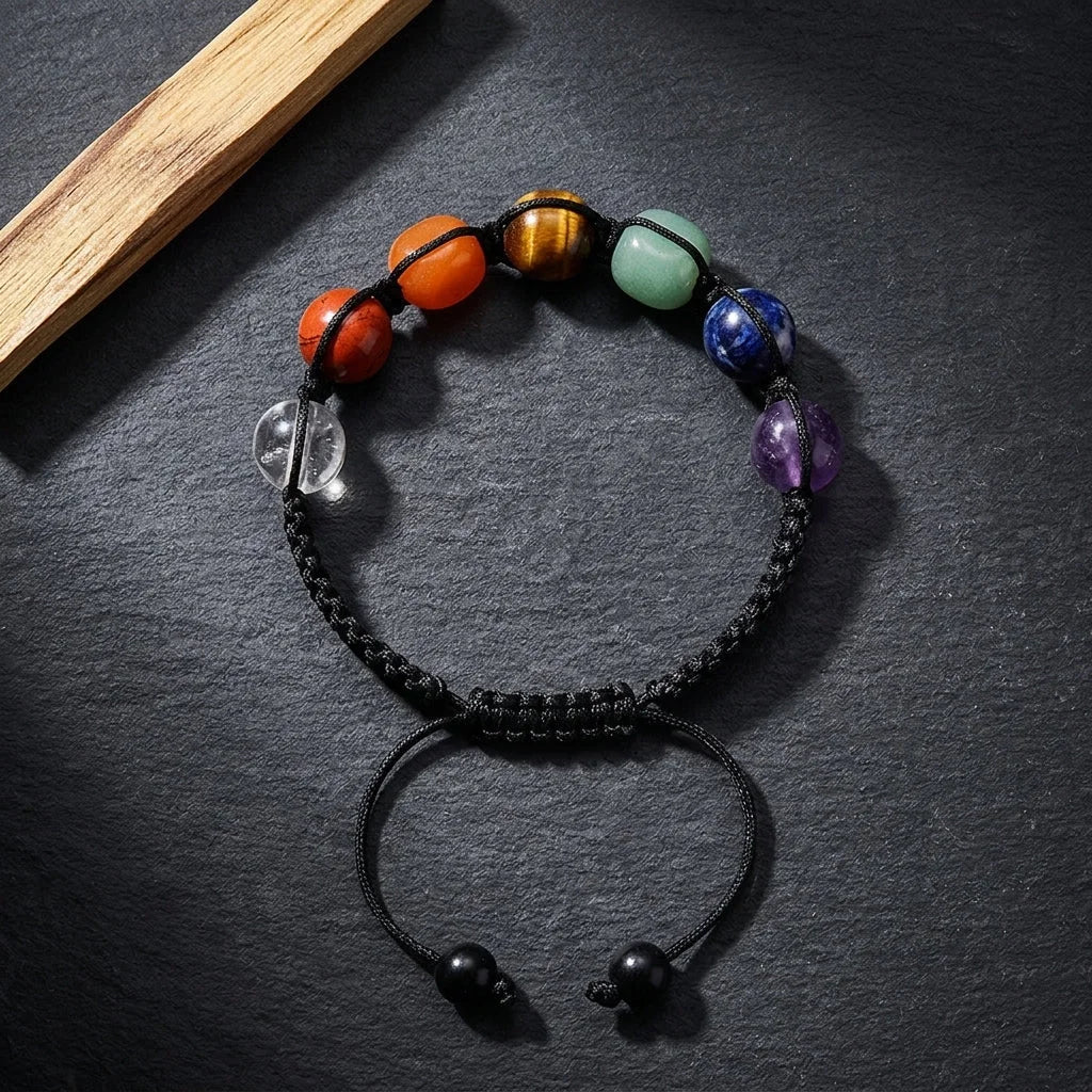 Boho Stone Bracelets Braided With Chakra Beads - Picture color