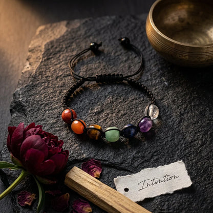 Boho Stone Bracelets Braided With Chakra Beads - Picture color