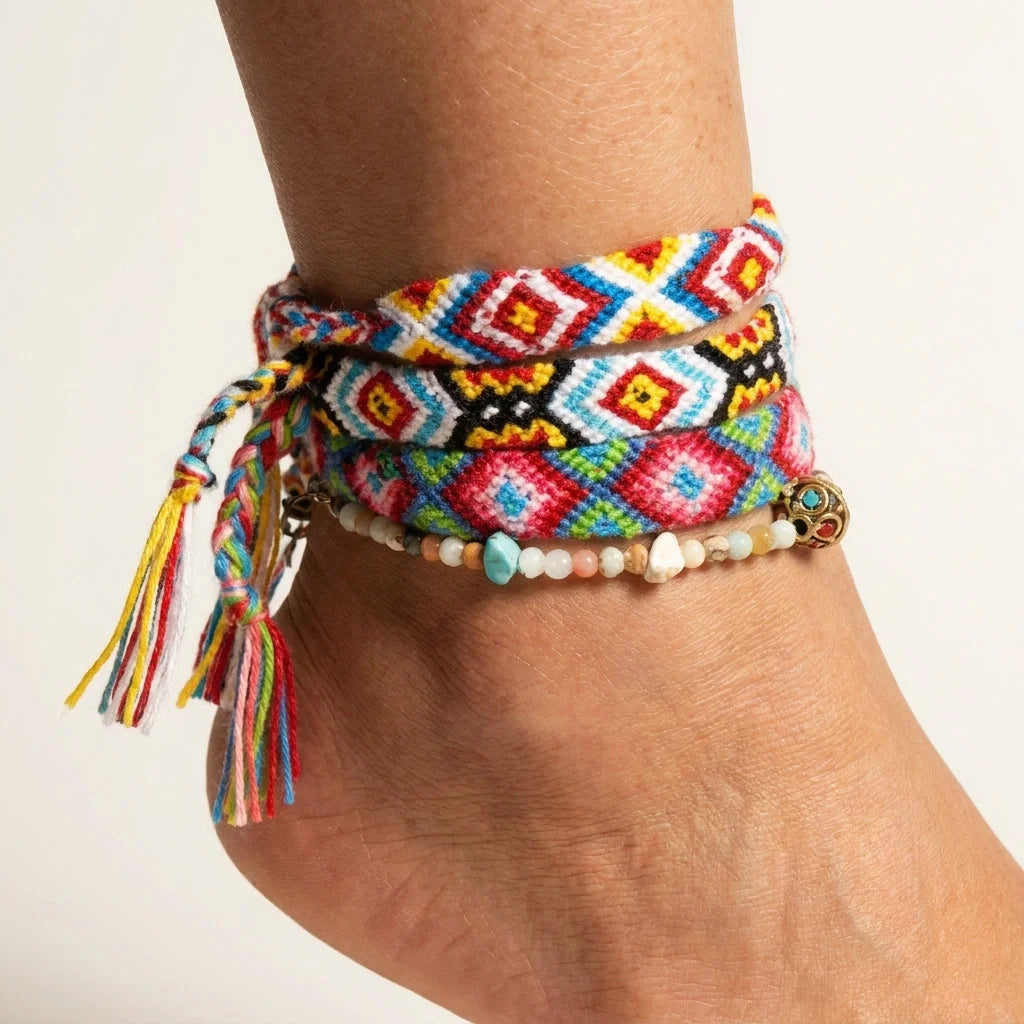 Boho Woven Beachy Anklets For Yoga & Travel