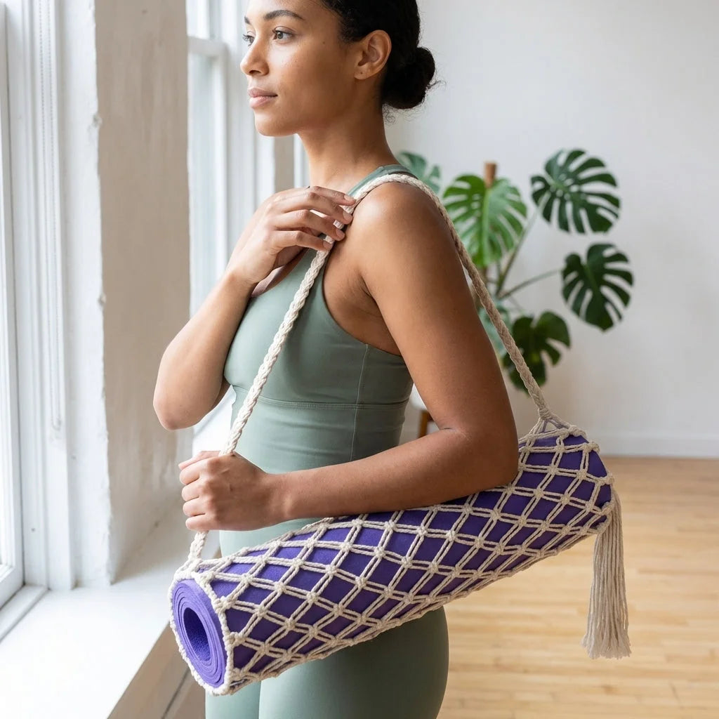 Boho Yoga Matt Holder With Handwoven Tassel Design