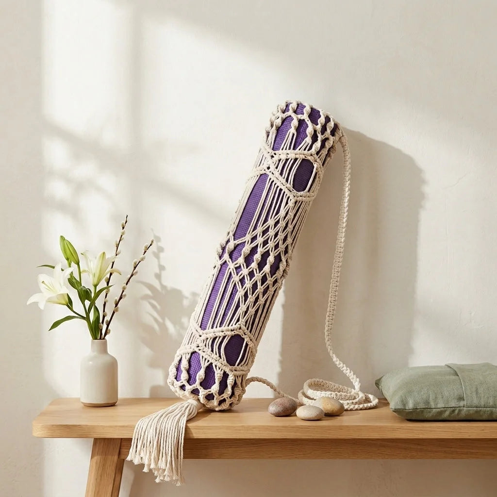 Boho Yoga Matt Holder With Handwoven Tassel Design