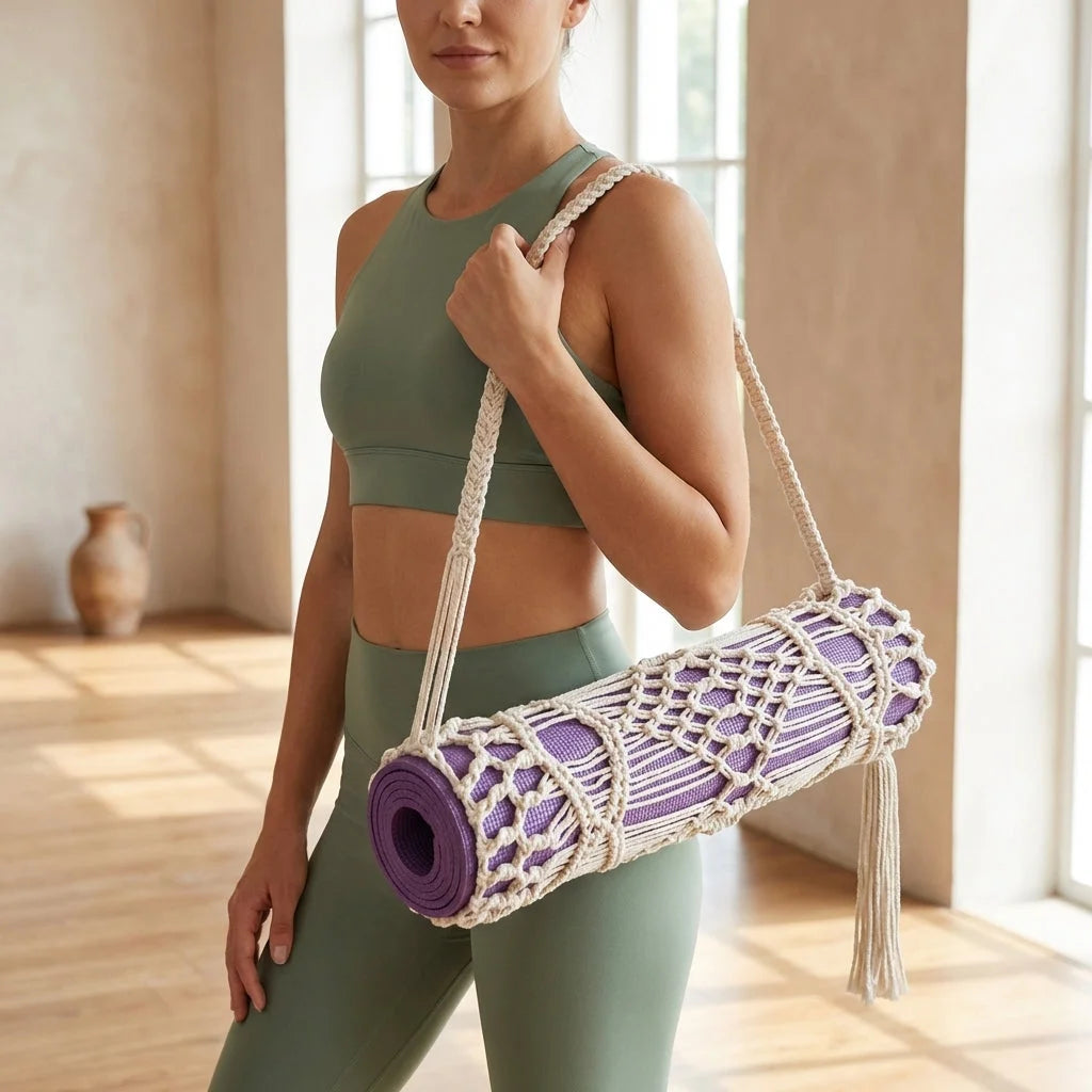 Boho Yoga Matt Holder With Handwoven Tassel Design