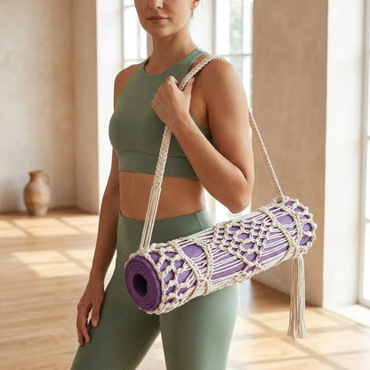Boho Yoga Matt Holder With Handwoven Tassel Design