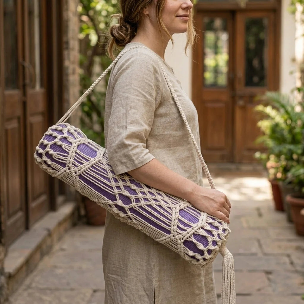 Boho Yoga Matt Holder With Handwoven Tassel Design