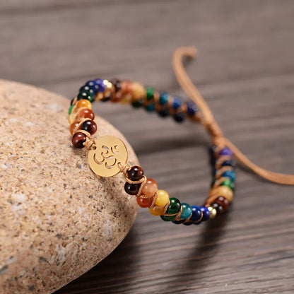Bracelet Chakra Agate Stone With Handwoven Detail - Gold