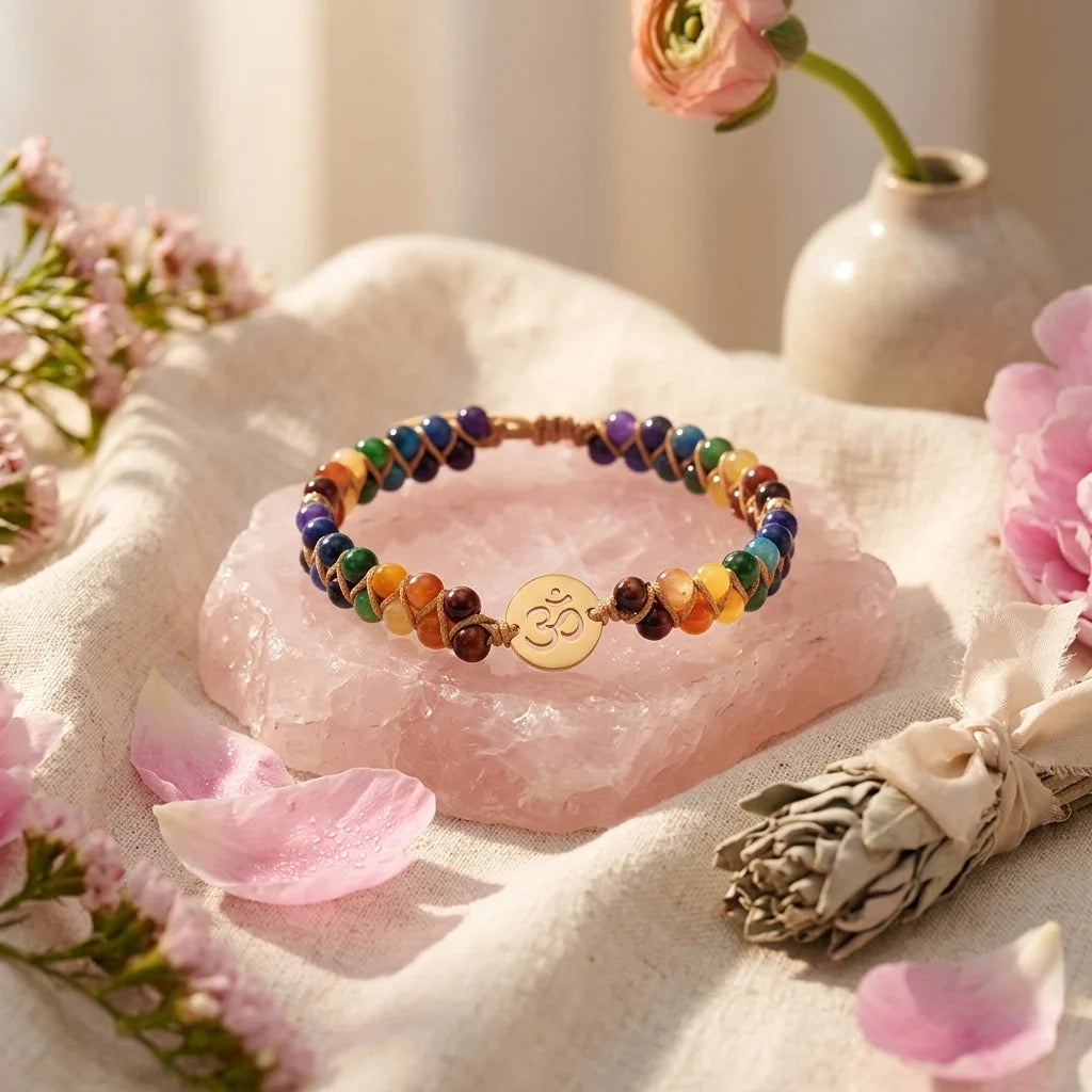 Bracelet Chakra Agate Stone With Handwoven Detail - Gold