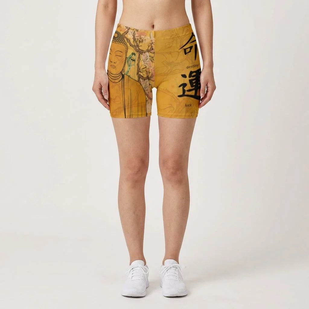 Buddha Blossom Women Yoga Shorts With Sacred Motifs