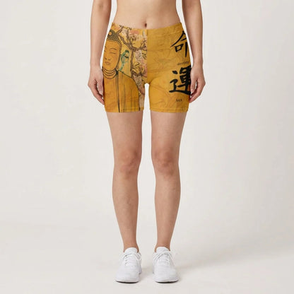 Buddha Blossom Women Yoga Shorts With Sacred Motifs