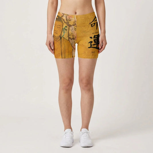 Buddha Blossom Women Yoga Shorts With Sacred Motifs