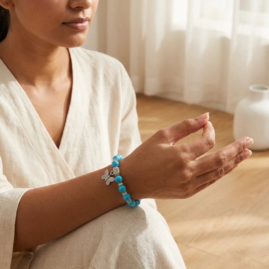 Butterfly Charm Agate Crystal Bracelet For Balance