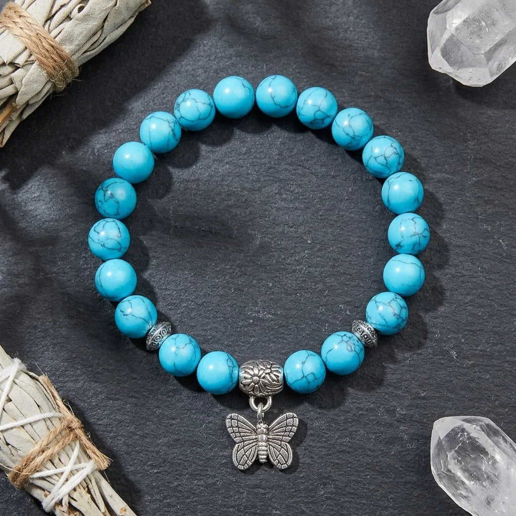 Butterfly Charm Agate Crystal Bracelet For Balance