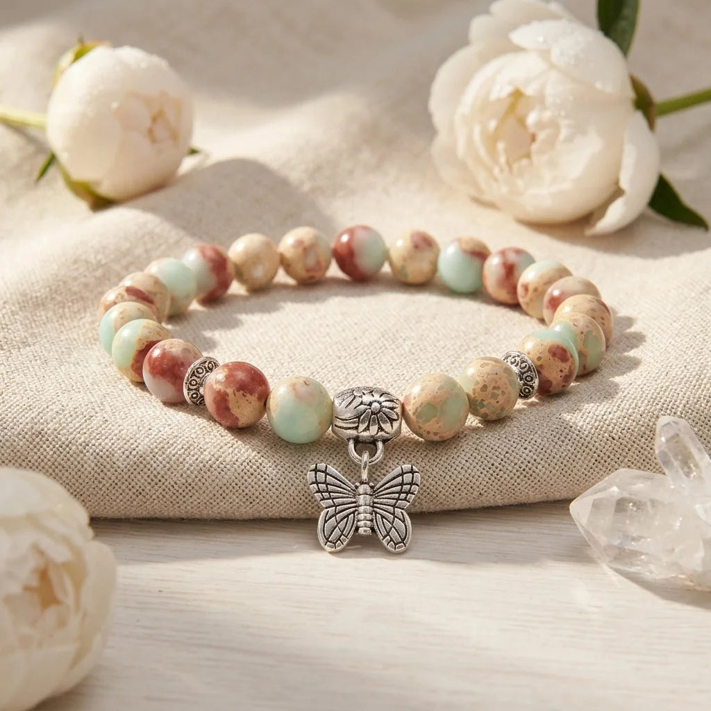 Butterfly Charm Agate Crystal Bracelet For Balance