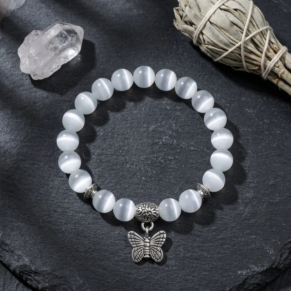 Butterfly Charm Agate Crystal Bracelet For Balance