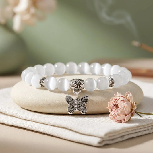 Butterfly Charm Agate Crystal Bracelet For Balance