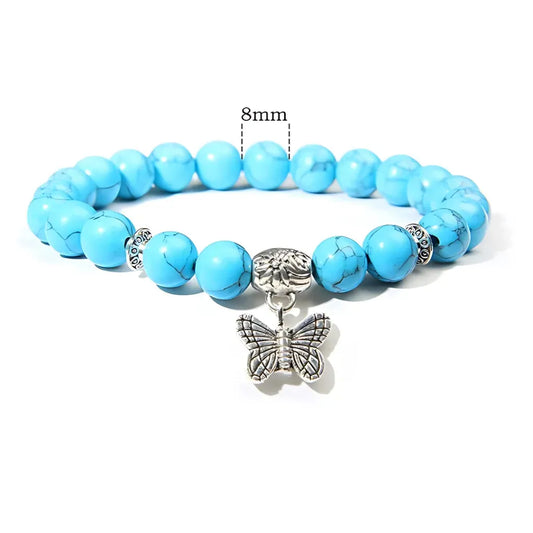 Butterfly Charm Agate Crystal Bracelet For Balance - Blue