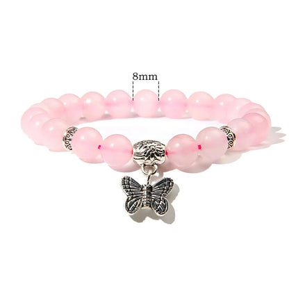 Butterfly Charm Agate Crystal Bracelet For Balance - Pink