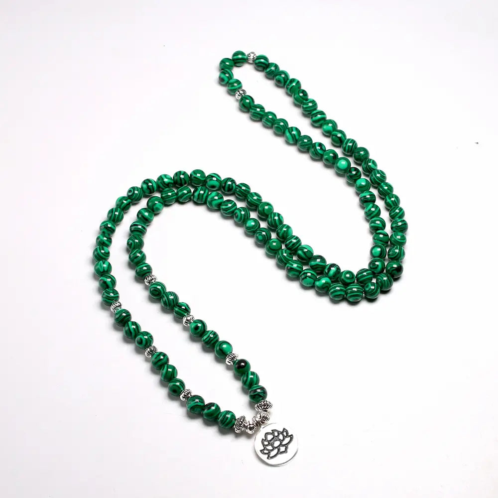 LOTUS MALACHITE BEAD WRAP BRACELET FOR SPIRITUAL HARMONY