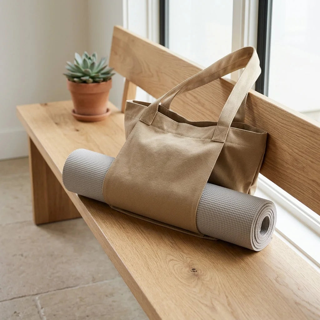 Canvas Yoga Tote With Zippered Storage Pocket