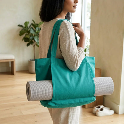 Canvas Yoga Tote With Zippered Storage Pocket