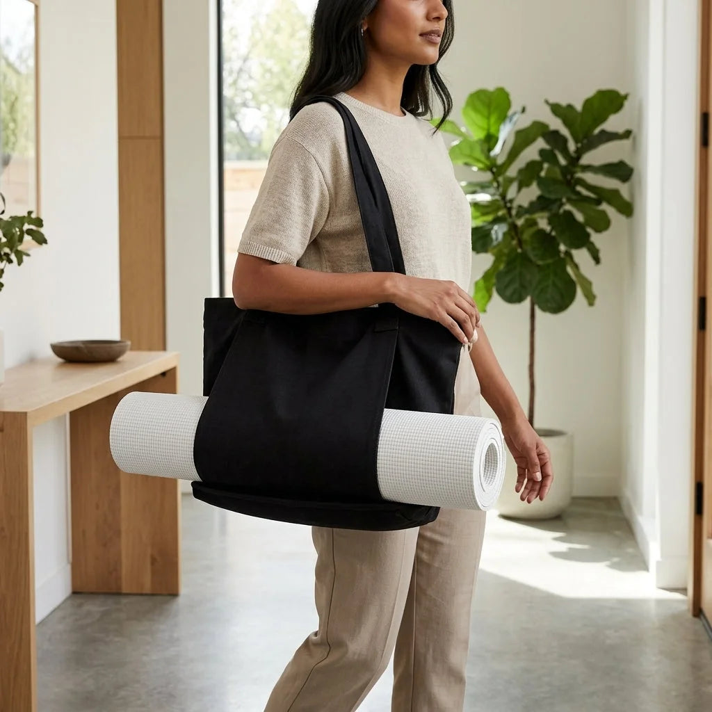 Canvas Yoga Tote With Zippered Storage Pocket
