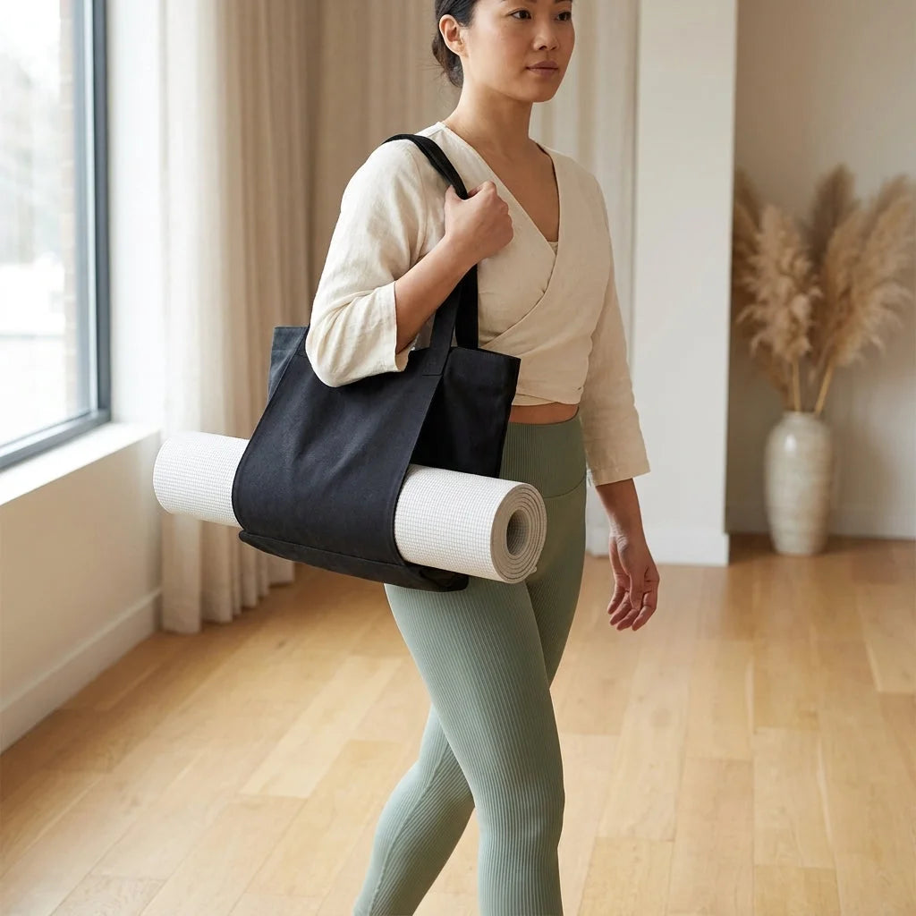 Canvas Yoga Tote With Zippered Storage Pocket