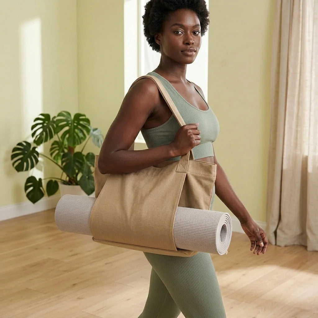 Canvas Yoga Tote With Zippered Storage Pocket