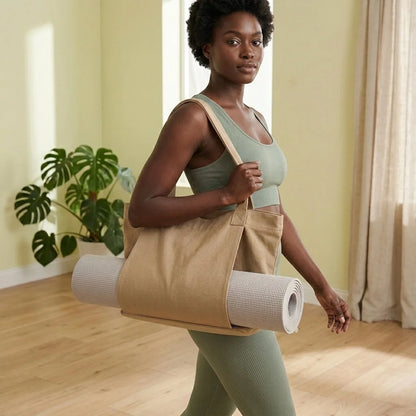 Canvas Yoga Tote With Zippered Storage Pocket
