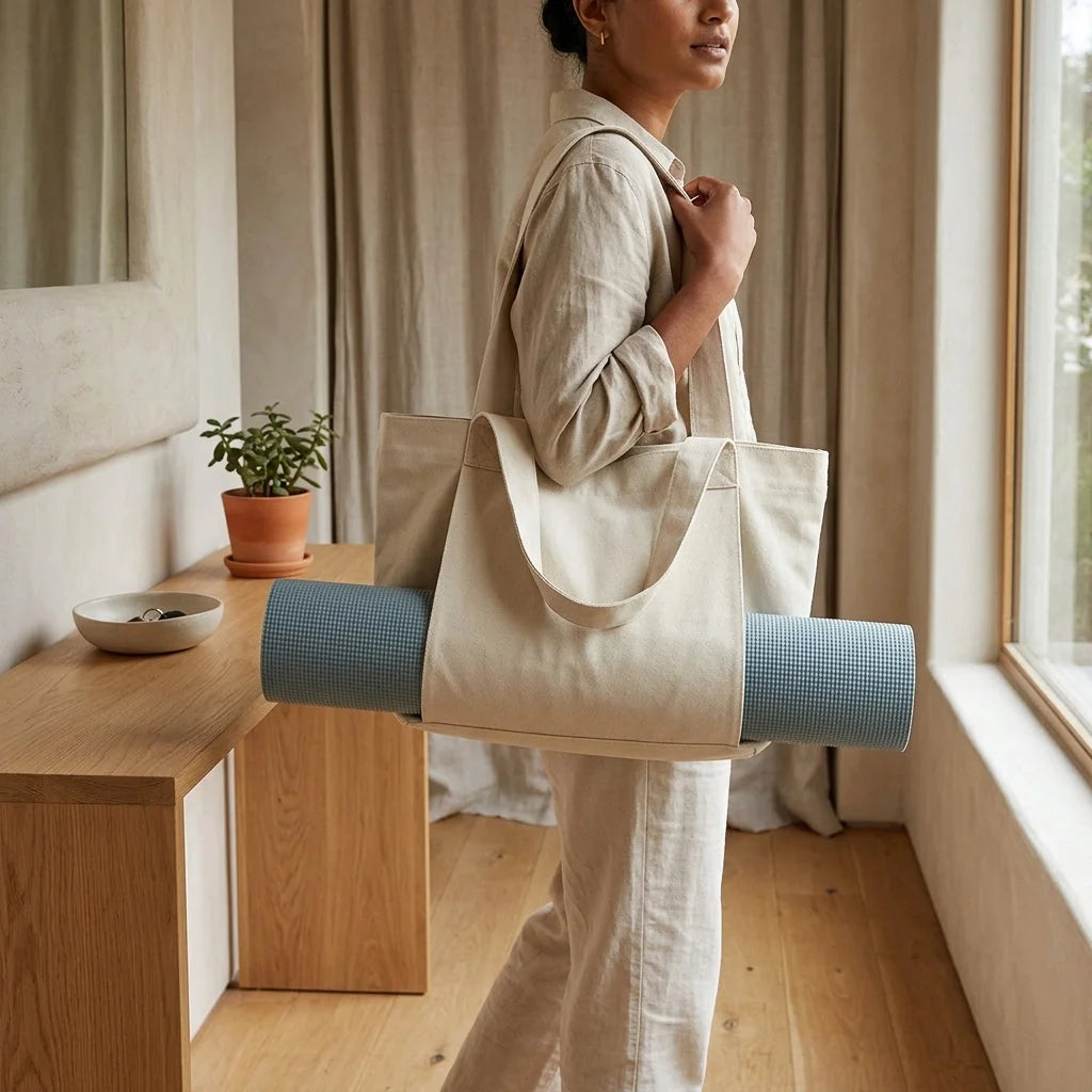 Canvas Yoga Tote With Zippered Storage Pocket